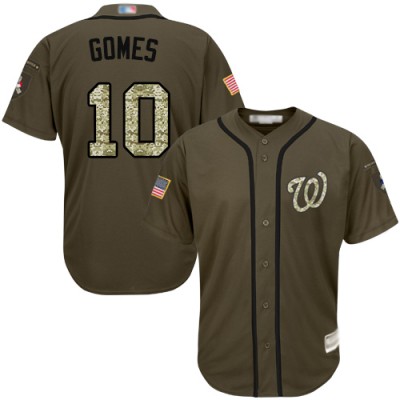 Washington Nationals #10 Yan Gomes Green Salute to Service Stitched MLB Jersey